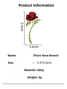 Detailed size specifications for the red rose brooch showing 5.4cm height and 2.6cm width