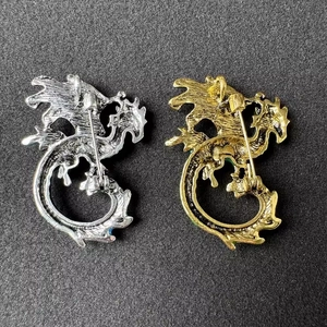 Broches dragon élégantes en or et argent avec épingles et fermoirs de sécurité