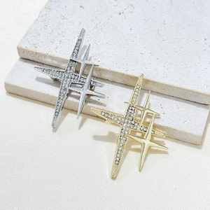 Fashion Alloy Rhinestone Star Brooch Shiny Multi-Layer Cross Star Pin For Suit Coat Women Jewelry Accessories