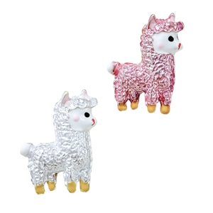 Cute alpaca brooches in silver and purple metal finish with wool texture detail