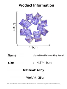 Detail view of the purple crystal double-layer ring brooch with alloy material specs