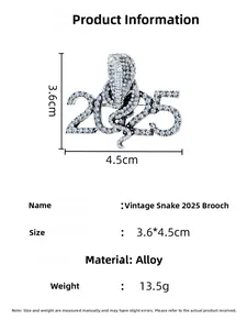 Detailed size chart for 2025 Snake Year brooch with dimensions 3.6x4.5cm and weight 13.5g