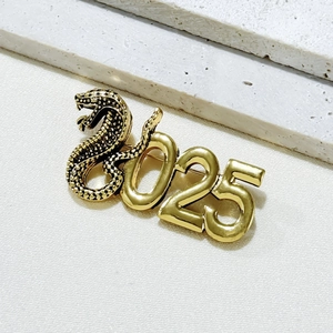 Golden 2025 Snake Year brooch with polished serpent design and detailed scale texture