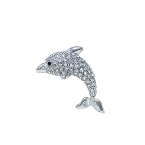 Broche dauphin en argent étincelant avec strass pour vestes et manteaux de femme
