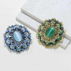 Vintage Barock Katzenaugenstein Brosche Für Damen Legierung Strass Radial Blume Design Elegant Kleid Schal Pin Schmuck