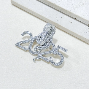 Sparkling silver 2025 snake brooch with white rhinestones for New Year gift