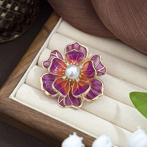 Vintage Alloy Peony Flower Brooch Pin With Gradient Enamel Petals Artificial Pearl Rhinestone Elegant Qipao Accessory For Women Jewelry