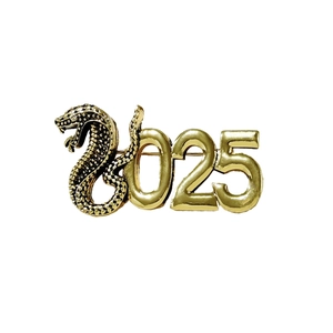 Golden 2025 Year of the Snake brooch featuring a detailed cobra design on white background
