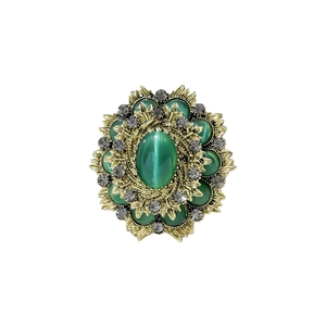 Vintage Barock Brosche mit grünem Katzenaugenstein und Strass für Damen Abendkleider