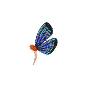 Élégante broche papillon avec cristaux colorés et placage en métal or rose