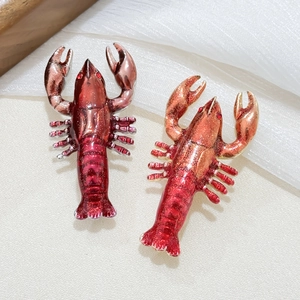 Vintage Alloy Red Lobster Brooch With Rhinestone Eyes Drip Oil Enamel Animal Pin For Women Men Fashion Coat Suit Jewelry