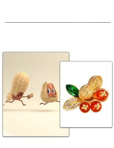 Detailed view of peanut-shaped brooch featuring golden base and orange resin beads