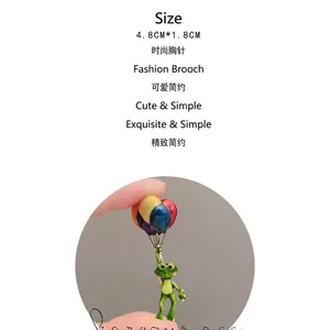 Broche grenouille de dessin animé avec ballons colorés en émail, épingle métal de 4.8cm