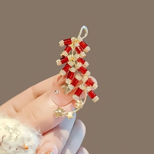 Broche Pétard de Style Chinois Émail Rouge Alliage Strass Épingle Pendentif Étoile Bijoux de Célébration du Nouvel An Pour Hommes Femmes