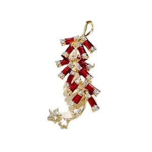 Broche élégante pétard du Nouvel An en émail rouge et or avec accents d'étoiles en zircon