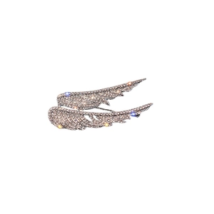 Sparkling silver angel wing brooches with crystal rhinestones for elegant suits