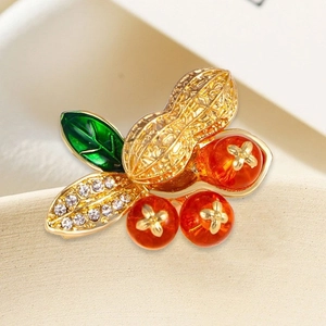 New Chinese Style Peanut Persimmon Brooch Alloy Rhinestone Inlaid Pin For Women Lion Dance Koi Firecracker Brooch Jewelry