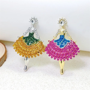 Luxury Zinc Alloy Ballerina Brooch Niche Design Rhinestone Inlaid Dancing Girl Brooch Elegant Women Suit Accessory Pin Jewelry
