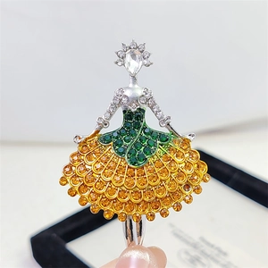 Elegant ballerina brooch with colorful rhinestones and sparkling crystals in silver finish