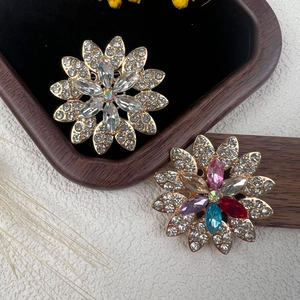 Broche de Girasol de Aleación de Lujo Con Diamantes de Imitación para Mujer Elegante Ramillete Floral Hebilla de Bufanda Joyería de Moda