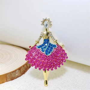 Exquisite ballet dancer brooch with vibrant multi-colored crystals and gold-plated finish