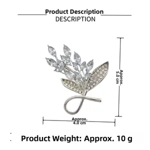 Detailed size view of silver crystal flower brooch with dimensions 5.0cm height and 4.0cm width