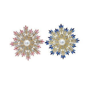 Modische Sonnenblumen-Brosche mit rosa und blauen Kristallen und Perlen für Damen