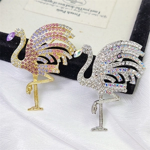 Broche Élégante en Forme de Flamant Rose Alliage Incrustée de Strass Oiseau Épingle pour Femme Accessoire de Bijoux Mode
