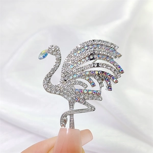 Broche grue scintillante avec strass AB sur métal argenté pour femmes