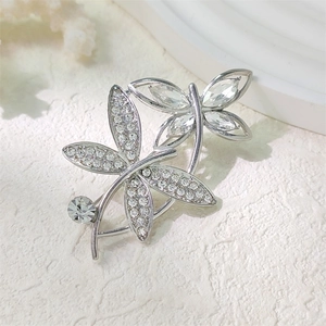 Exquisite Libellen-Brosche in Silber mit funkelnden Strasssteinen und Markasit-Kristallen