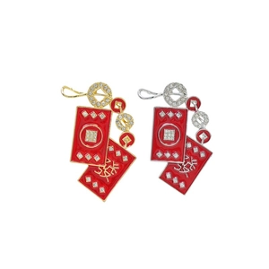 Festive red envelope brooch with Chinese character Fa and sparkling rhinestones