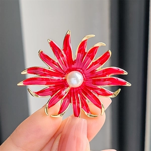 Broche Tournesol à la Mode pour Femmes Hommes Alliage Émail Künstliche Perle Incrustée Épingle Florale pour Pull Manteau Accessoires