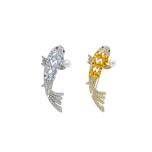 Elegante goldene und silberne Koi-Broschen mit Kristallen und Perlen-Akzenten