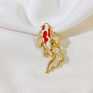 Traditional koi fish enamel brooch in red and white with gold-plated zinc alloy frame