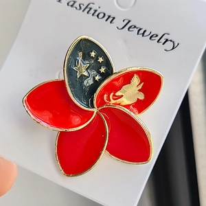 Vintage Enamel Five Petal Flower Brooch Alloy Drip Oil Star Bird Pattern Badge Pin For Women Men Fashion Jewelry Accessory