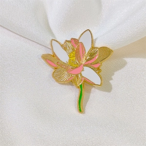 Exquisite lotus enamel brooch with gold trim and pearl white petals for classic outfits