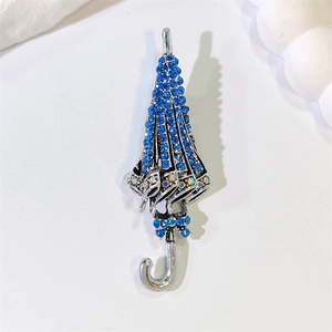 Elegante Spilla a Ombrello in Lega Con Fiocco e Strass Blu Accessori per Abito Camicia da Donna Gioielli di Moda Regalo