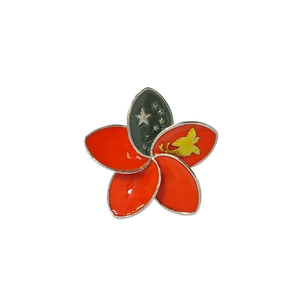 Five-petal flower brooch with national flag stars and dragon motifs on red enamel