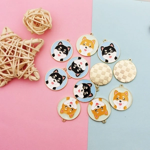 Pendentifs ronds en alliage Shiba Inu émaillés pour la création de bijoux DIY
