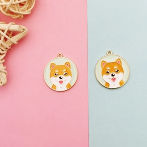 Détails de breloques chien en émail pour bijoux DIY avec bordure dorée métallique