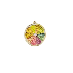 Pendentif tranche de fruit arc-en-ciel avec bordure dorée pour la création de bijoux DIY