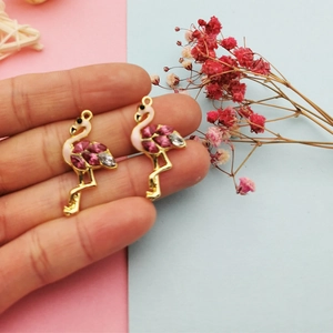 Colgante de flamenco rosa esmaltado con cristales para creación de joyas artesanales DIY