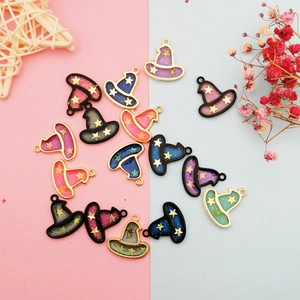 Cartoon magic hat pendants with colorful star sequins for DIY jewelry making and earrings