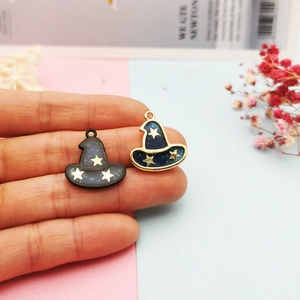 DIY wizard hat alloy pendants with star patterns for necklace and earring making