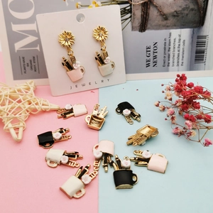 Floral mini paint cup earrings with colorful enamel and gold-plated DIY jewelry charms