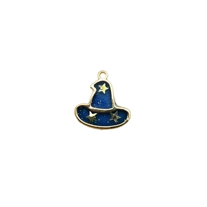 Wizard hat alloy pendant in dark blue enamel with gold stars for DIY jewelry making