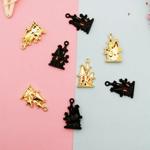 Halloween haunted house castle pendants in black and gold for DIY jewelry making