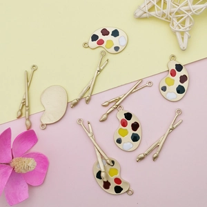Colgantes de paleta y pincel dorados para joyas DIY con puntos de esmalte de colores