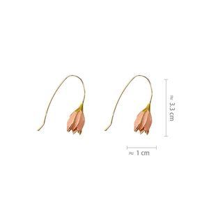Elegant peach tulip petal earrings with gold hooks and delicate enamel finish, 3.3 cm long