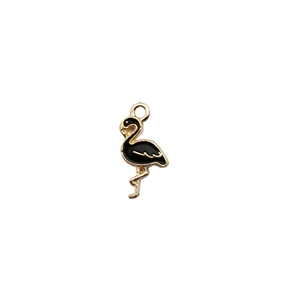 Enamel flamingo pendant in black and gold alloy for DIY jewelry making and bracelets